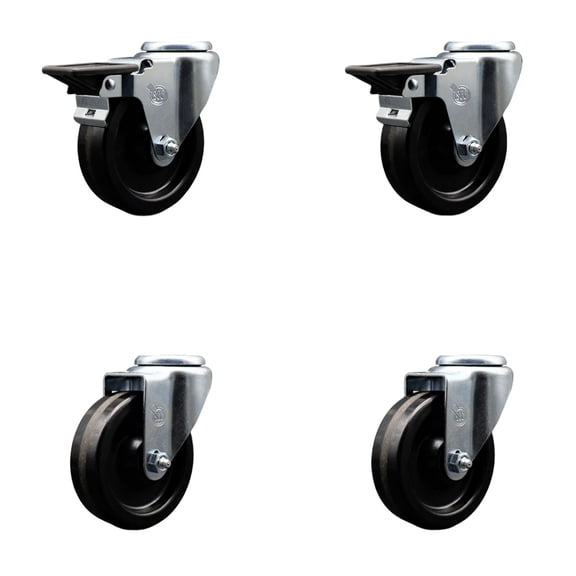 4 Inch Phenolic Wheel Swivel Bolt Hole Caster Set with 2 Posi Lock Brakes SCC