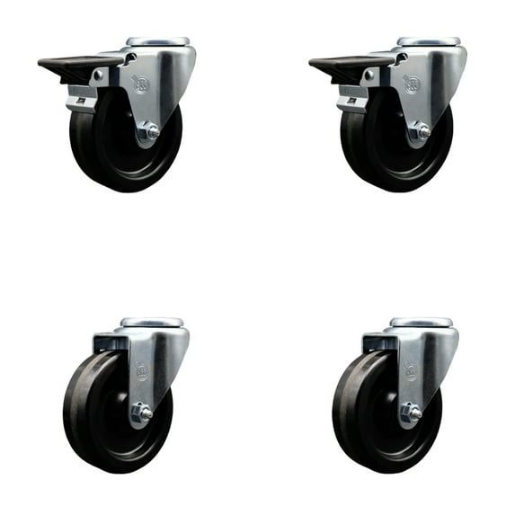 4 Inch Phenolic Wheel Swivel Bolt Hole Caster Set with 2 Posi Lock Brakes SCC