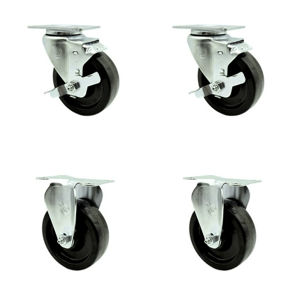 4 Inch Phenolic Wheel Swivel Top Plate Caster Set with 2 Brake 2 Rigid SCC