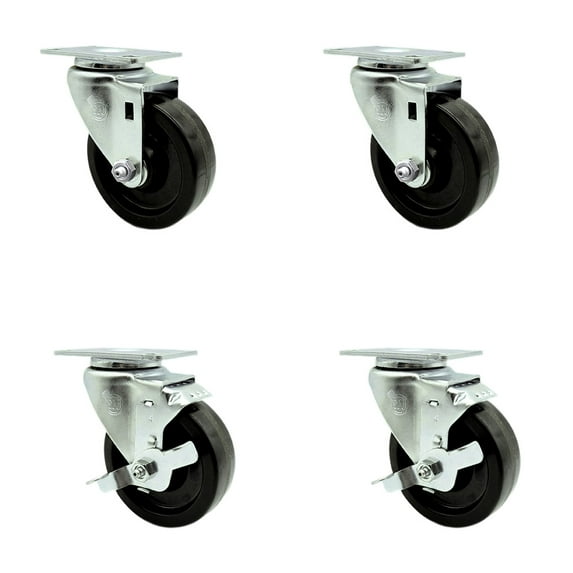 4 Inch Phenolic Wheel Swivel Top Plate Caster Set with 2 Brakes Service Caster