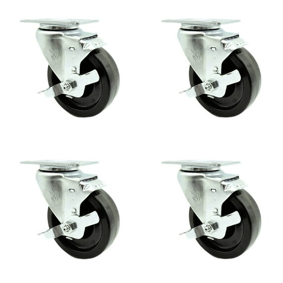 4 Inch Phenolic Wheel Swivel Top Plate Caster Set with Brake Service Caster