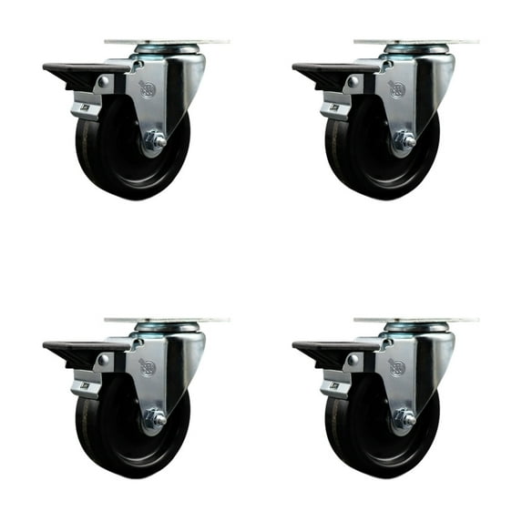 4 Inch Phenolic Wheel Swivel Top Plate Caster Set with Posi Brake Service Caster