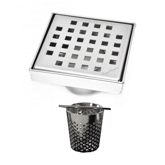 4 Inch Polished Chrome Square Shower Drain with Hair Trap Set (4 Designs)