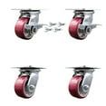 thumbnail image 1 of 4 Inch Poly on Aluminum Caster Set with Roller Bearing 4 Swivel Lock and 2 Brake, 1 of 2