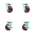 thumbnail image 1 of 4 Inch Poly on Aluminum Swivel Caster Set with Roller Bearings 2 Brakes SCC, 1 of 2