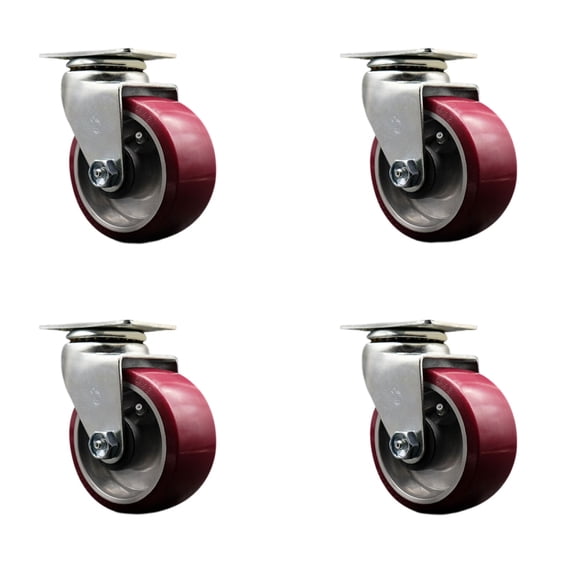 4 Inch Poly on Aluminum Wheel Swivel Caster Set with Roller Bearings SCC