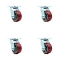 thumbnail image 1 of 4 Inch Poly on Aluminum Wheel Swivel Caster Set with Roller Bearings SCC, 1 of 2