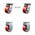 thumbnail image 1 of 4 Inch Poly on Cast Iron Caster Set with Ball Bearing 2 Swivel Lock 2 Rigid SCC, 1 of 2