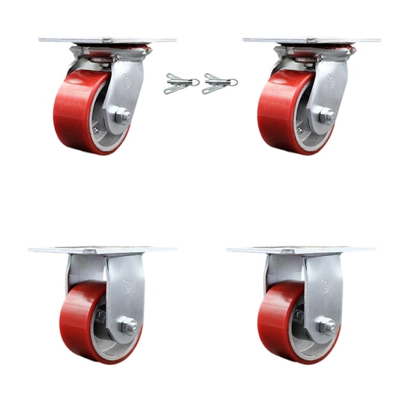 4 Inch Poly on Cast Iron Caster Set with Ball Bearing 2 Swivel Lock 2 Rigid SCC