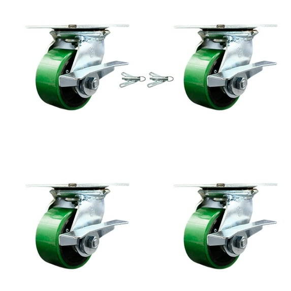 4 Inch Poly on Cast Iron Caster Set with Roller Bearing 4 Brake 2 Swivel Lock