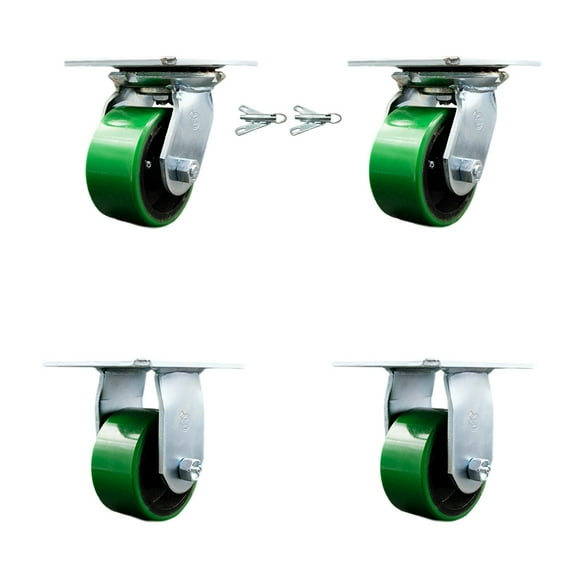 4 Inch Poly on Cast Iron Caster Set with Roller Bearing 2 Swivel Lock 2 Rigid
