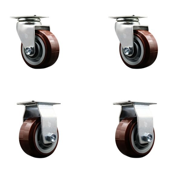 4 Inch Poly on Polyolefin Caster Set with Roller Bearings 2 Swivel 2 Rigid SCC
