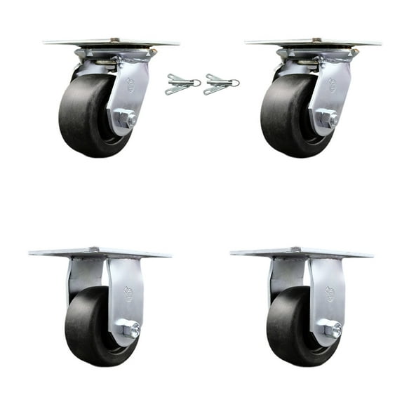 4 Inch Polyolefin Caster Set with Ball Bearing 2 Swivel Lock and 2 Rigid SCC