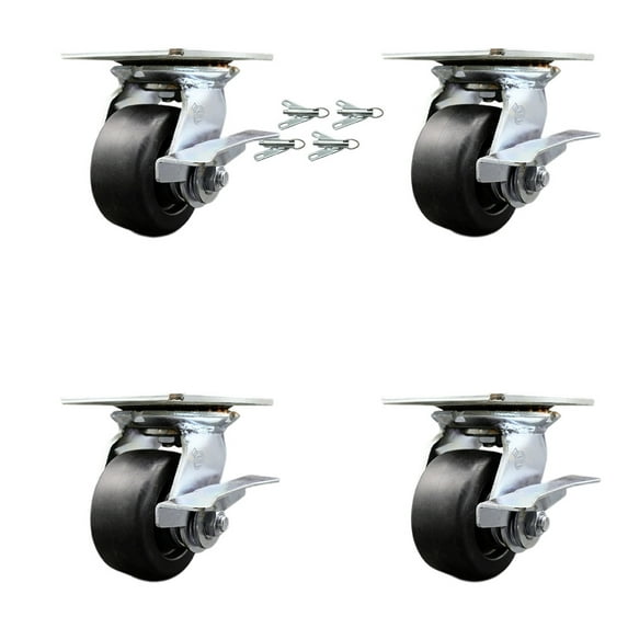 4 Inch Polyolefin Caster Set with Ball Bearing and Brakes/Swivel Locks SCC