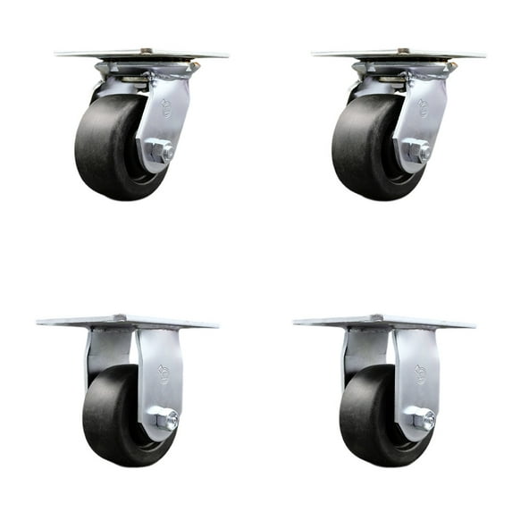 4 Inch Polyolefin Caster Set with Ball Bearings 2 Swivel 2 Rigid Service Caster