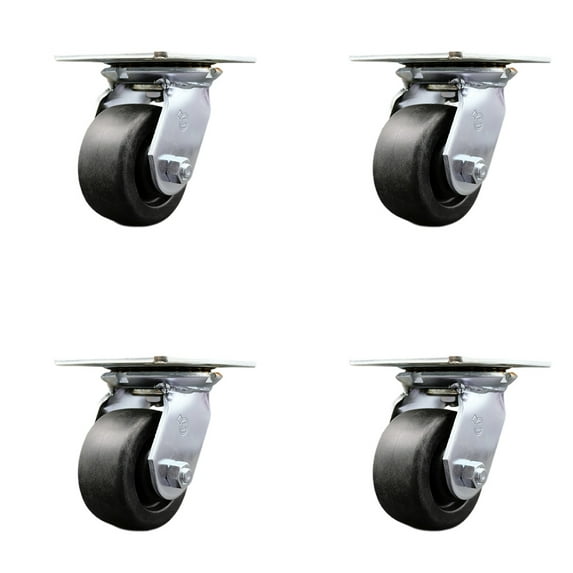 4 Inch Polyolefin Caster Set with Ball Bearings and Swivel Locks Service Caster