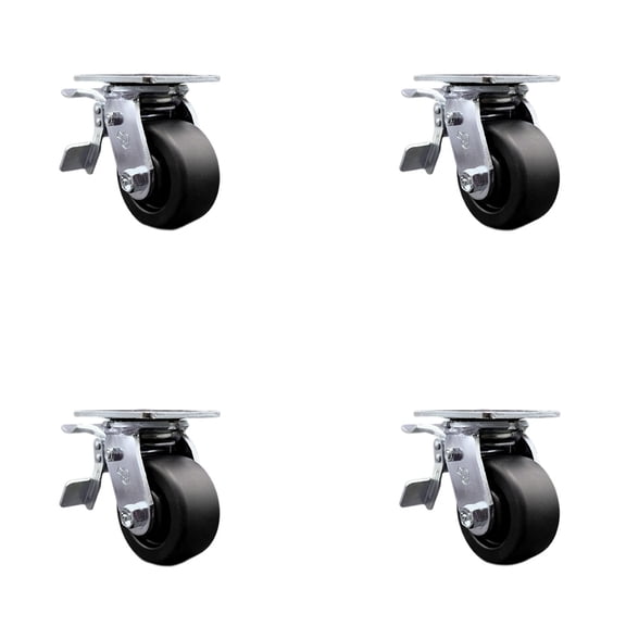 4 Inch Polyolefin Caster Set with Ball Bearings and Total Lock Brakes SCC