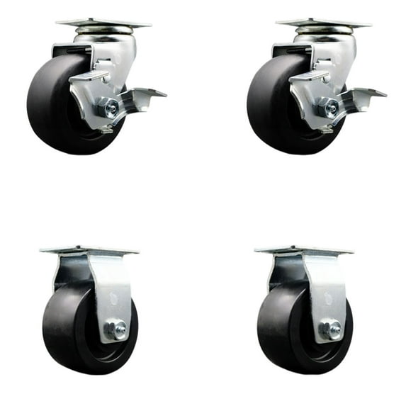 4 Inch Polyolefin Caster Set with Roller Bearings 2 Brakes 2 Rigid SCC