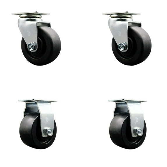 4 Inch Polyolefin Caster Set with Roller Bearings 2 Swivel 2 Rigid SCC