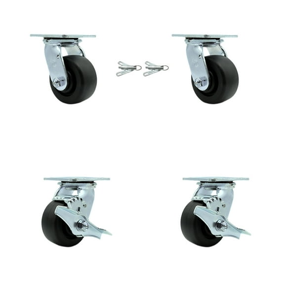 4 Inch Polyolefin Caster Set with Roller Bearings 2 Swivel Lock 2 Brake SCC