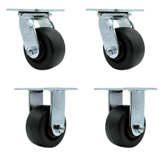 4 Inch Polyolefin Caster Set with Roller Bearings 2 Swivel Lock 2 Rigid SCC
