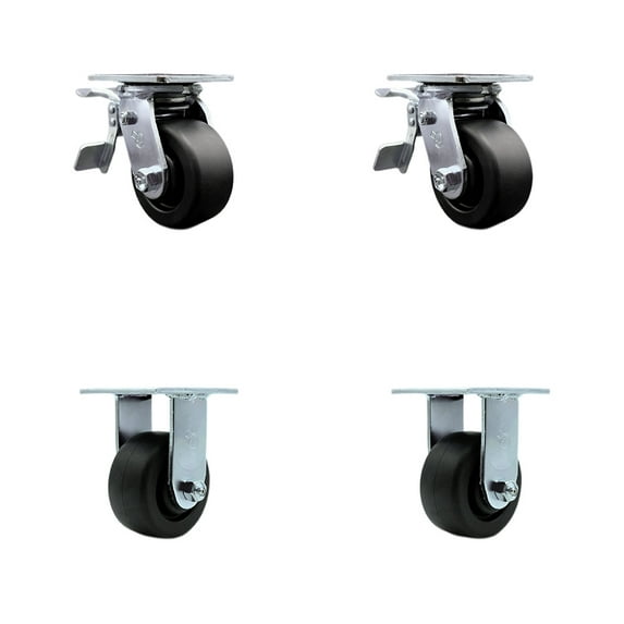 4 Inch Polyolefin Caster Set with Roller Bearings 4 Brake 2 Swivel Lock SCC