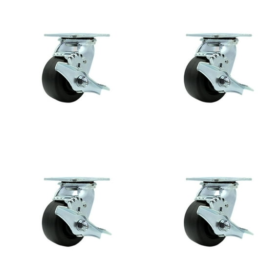 4 Inch SS Polyolefin Caster Set with Roller Bearings and Brake/Swivel Lock SCC