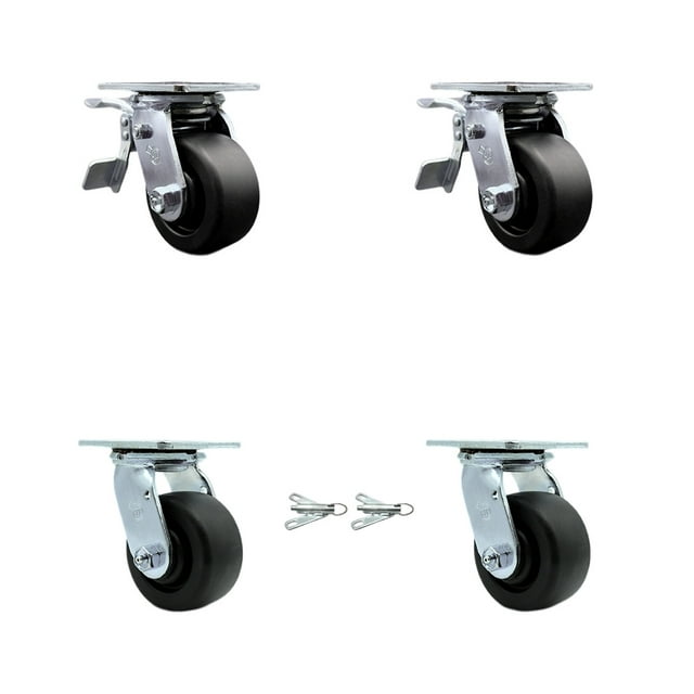 4 Inch Polyolefin Swivel Caster Set with Ball Bearing 2 Total Lock Brake SCC