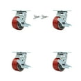 thumbnail image 1 of 4 Inch Polyurethane Caster Set with Ball Bearings 4 Brake 2 Swivel Lock SCC, 1 of 2