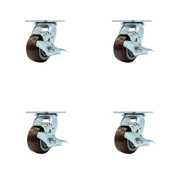 4 Inch Polyurethane Caster Set with Ball Bearings and Brake/Swivel Lock SCC