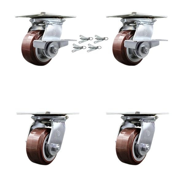 4 Inch Polyurethane Caster Set with Roller Bearing 4 Swivel Lock and 2 Brake SCC