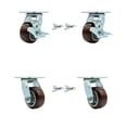thumbnail image 1 of 4 Inch Polyurethane Caster Set with Roller Bearings 4 Swivel Lock 2 Brake SCC, 1 of 2