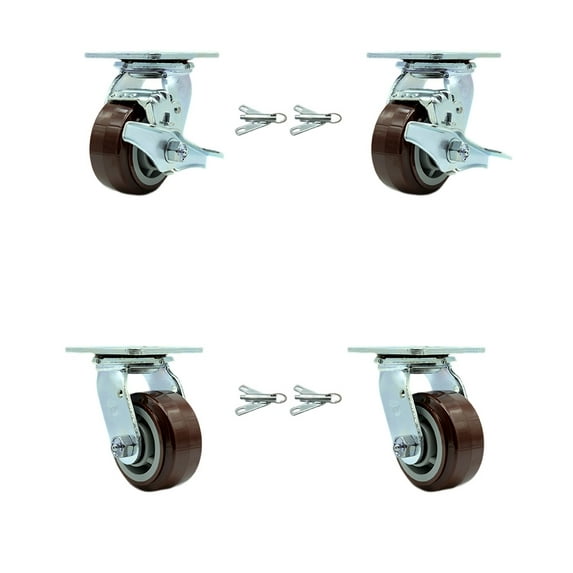 4 Inch Polyurethane Caster Set with Roller Bearings 4 Swivel Lock 2 Brake SCC