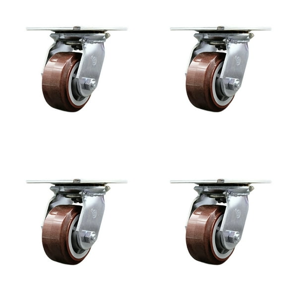 4 Inch Polyurethane Caster Set with Roller Bearings and Swivel Locks SCC