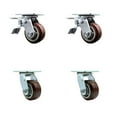 thumbnail image 1 of 4 Inch Polyurethane Swivel Caster Set with Ball Bearing 2 Total Lock Brake SCC, 1 of 2