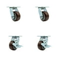 thumbnail image 1 of 4 Inch Polyurethane Swivel Caster Set with Ball Bearings 2 Brakes Service Caster, 1 of 2