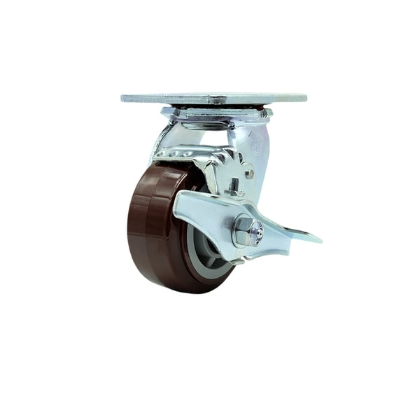 4 Inch Polyurethane Swivel Caster with Roller Bearing and Brake Service Caster