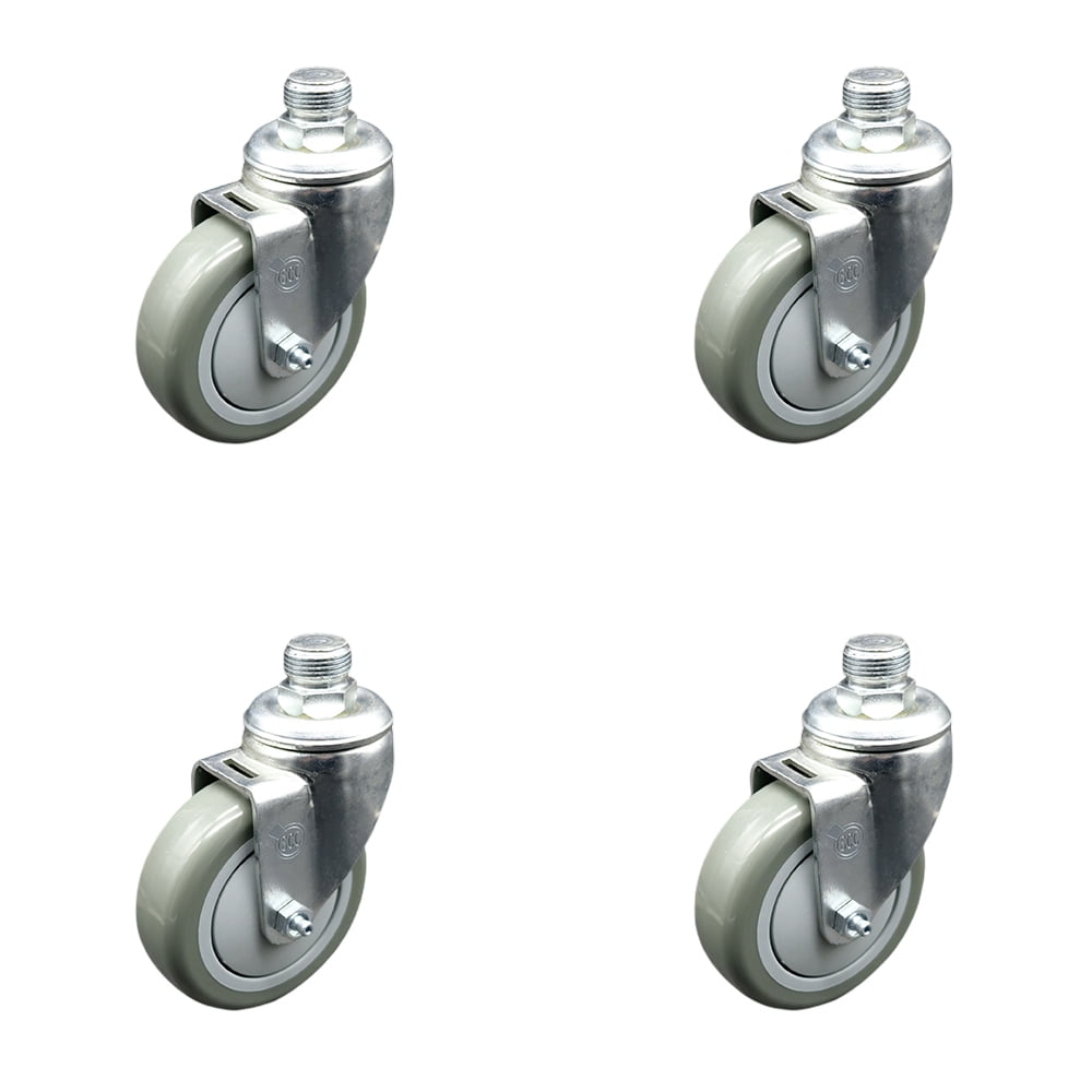 4 Inch Polyurethane Wheel with ¾ Inch NPT Pipe Thread Stem Swivel Caster Set 4