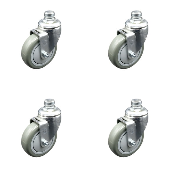 4 Inch Polyurethane Wheel with  Inch NPT Pipe Thread Stem Swivel Caster Set 4