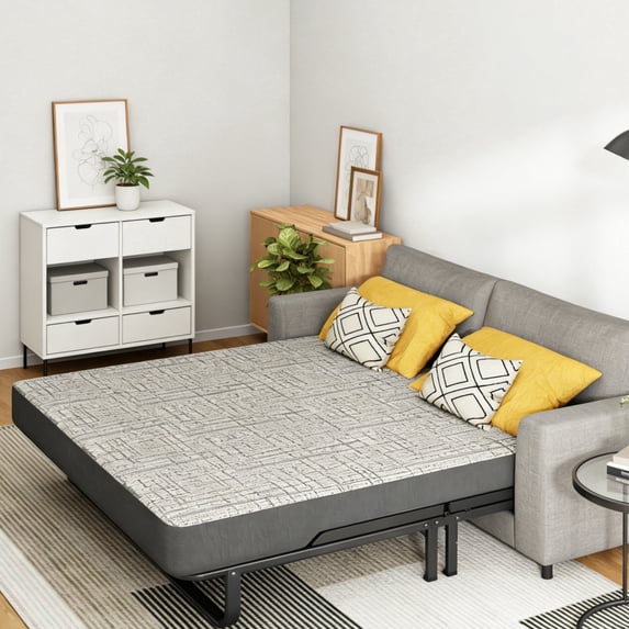 4 Inch Queen Size Foldable Mattress, Pull Out Sofa Replacement Mattress, Bed Memory Foam Mattress Mattress with Removable Washable Cover, for Couch Beds Guest Rooms, Sofas, RVs & Boats,(Sofa Not Incl