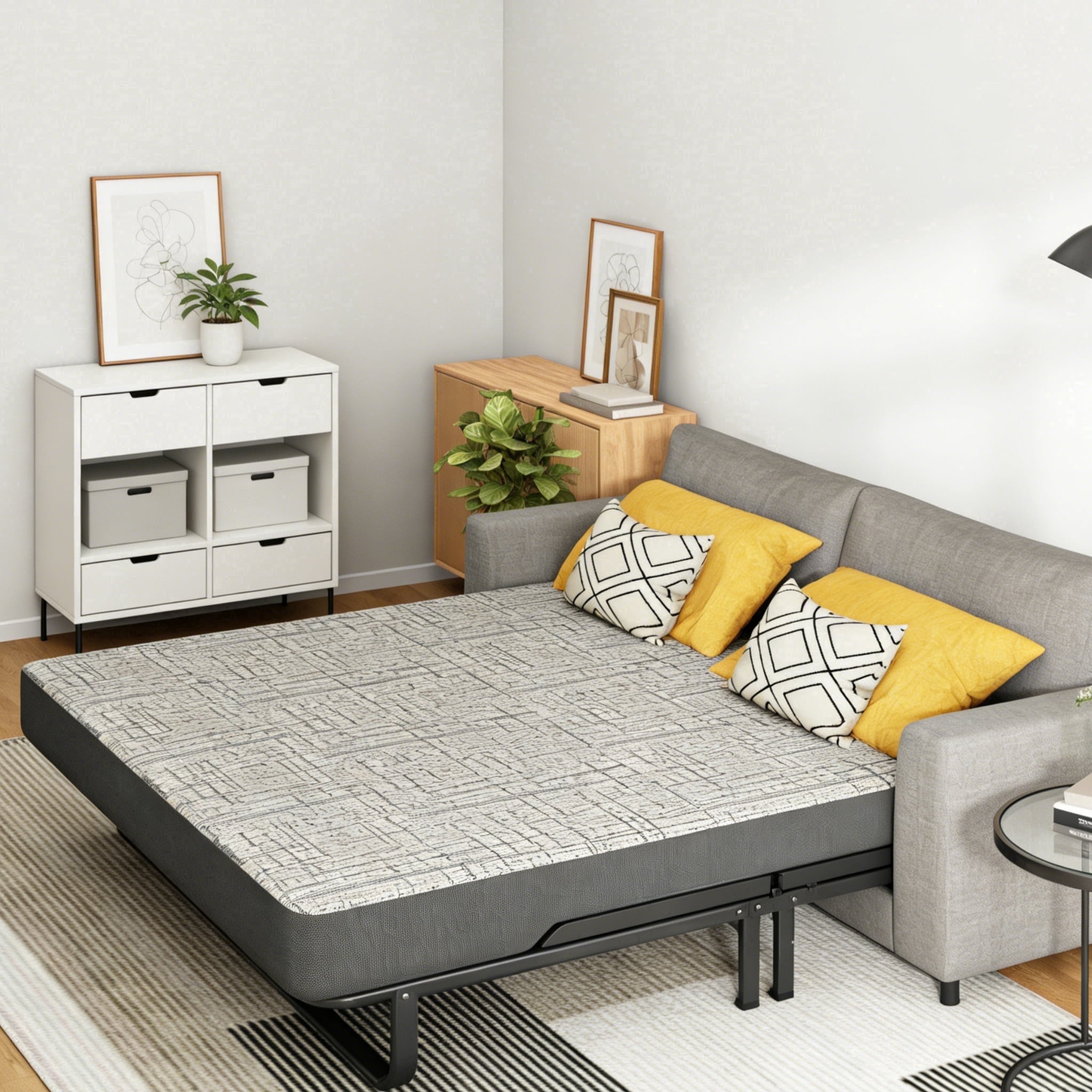 4 Inch Queen Size Foldable Mattress, Pull Out Sofa Replacement Mattress, Bed Memory Foam Mattress Mattress with Removable Washable Cover, for Couch Beds Guest Rooms, RVs & Boats,(Sofa Not Inclued)