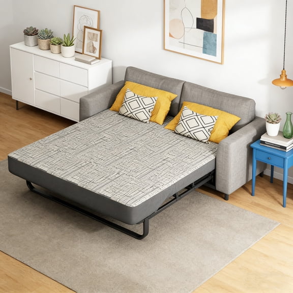 4 Inch Queen Size Pull-out Sofa Replacement Gel Memory Foam Mattress, CertiPUR-US Certified, with Removable Washable Cover, Non-Slip Bottom, for RV Couch Dorm Beds Guest Rooms, Sofas, RVs & Boats