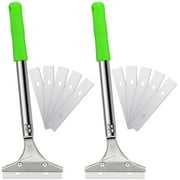 4 Inch Razor Blade Scraper Tool Tile Paint Scraper Floor Wall Paper Removal Smoothing Scraper with 10 Pieces Replacement Blades for Removing Wallpaper, Sticker Glue Floor Adhesive 2 Pieces (Green)
