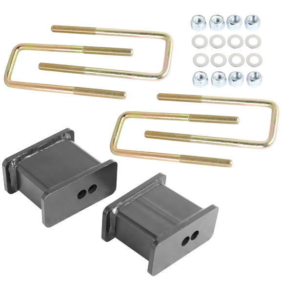4 Inch Rear Leveling Lift End Block Kit and Square Spring Axle U Bolts Replacement for 07-18 Silverado Sierra 1500 2WD 4X4