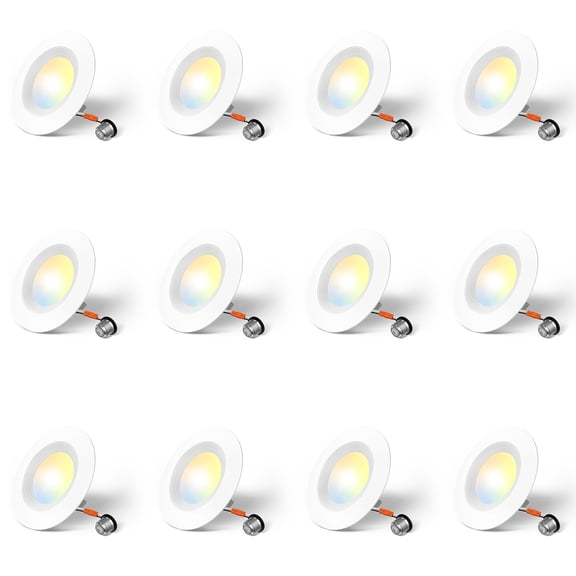 4 Inch Recessed LED Downlight, 5CCT Dimmable, 12 Pack, Canless Retrofit Ceiling Light, 12.5W=100W, 950LM, White