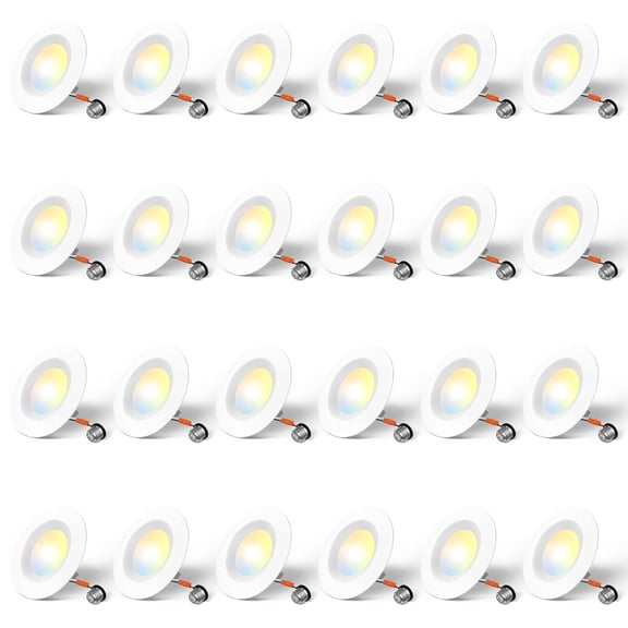 4 Inch Recessed LED Downlight, 5CCT Dimmable, 24 Pack, Canless Retrofit Ceiling Light, 12.5W=100W, 950LM, White