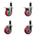 thumbnail image 1 of 4 Inch Red Poly Swivel 1-1/4 Inch Expanding Stem Caster Set 2 Total Lock Brakes, 1 of 2