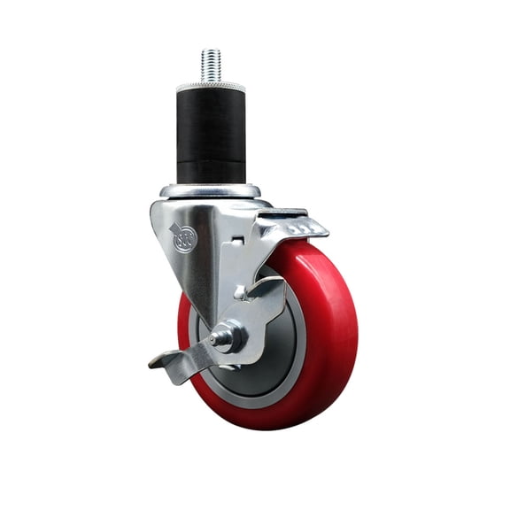 4 Inch Red Poly Swivel 1-3/4 Inch Expanding Stem Caster with Brake SCC