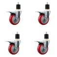 thumbnail image 1 of 4 Inch Red Poly Swivel 1-7/8 Inch Expanding Stem Caster Set Total Lock Brake, 1 of 2