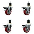 thumbnail image 1 of 4 Inch Red Poly Swivel 1-7/8 Inch Expanding Stem Caster Set with Brake SCC, 1 of 2